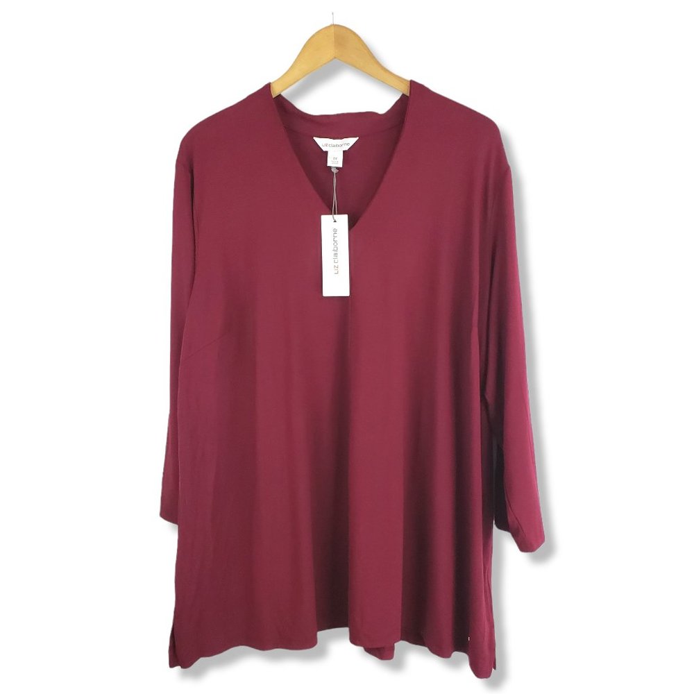 Liz Claiborne Casual Burgundy Knit Long-sleeve Top Size 2X NWT